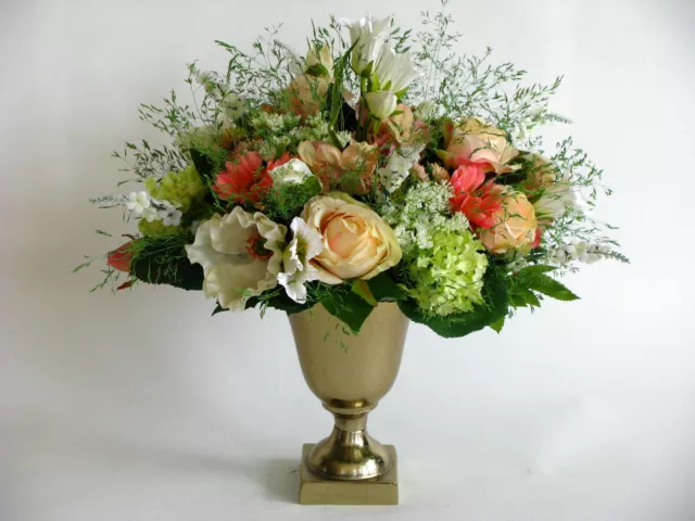 Strauß Blumen Seidenblumen Rosen Mohn Gerbera Klee weiß lachs
