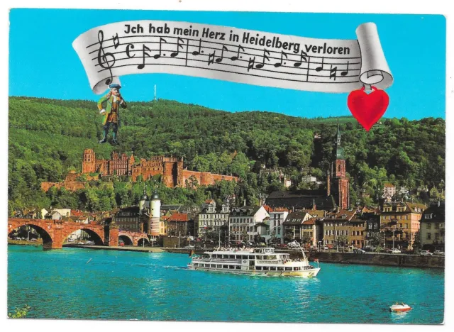 AK Heidelberg Partie am Neckar Lied Schiff Postkarte Ansichtskarte