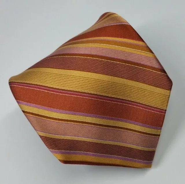 IKE BEHAR SILK Blend Tie Orange Pink Gold Stripes Men Necktie 58 x 3.75 ...