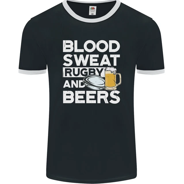 Blood Sweat Rugby and Beers Funny Mens Ringer T-Shirt FotL