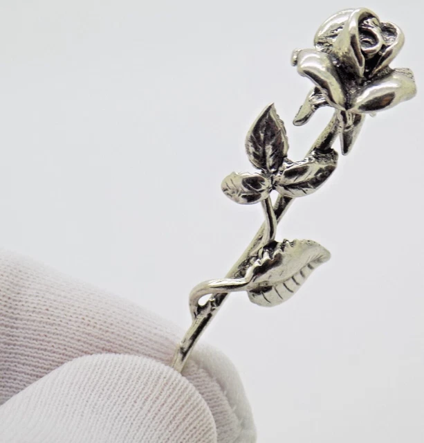Vintage IN Argento Massiccio Italiano Fatto a Mano Bella Rosa Statuina Miniatura