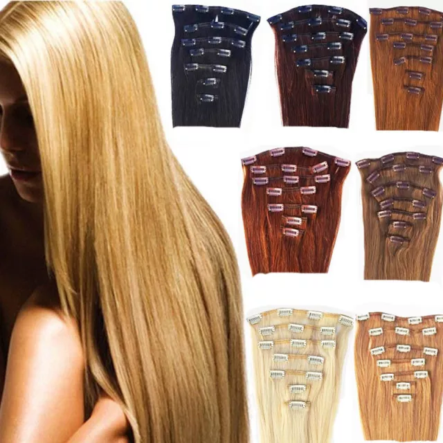 7 Remy Hair SET ALLUNGAMENTO EXTENSION 70g FASCIA CAPELLI VERI 100% 15 CLIP 40CM