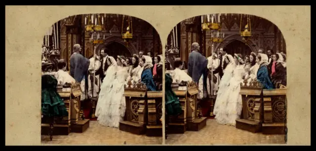 Le Mariage, ca.1870, stéréo aquarellé Tirage vintage stéréo, tirage d&#039