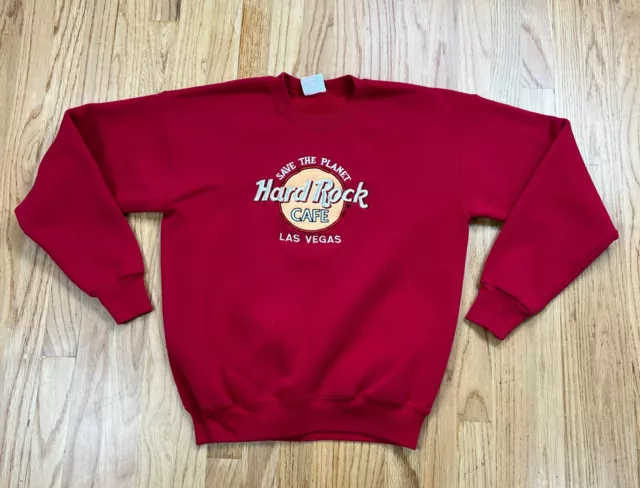 Vtg Hard Rock Cafe Las Vegas Mens Crewneck Sweater Size L Red Save The Planet