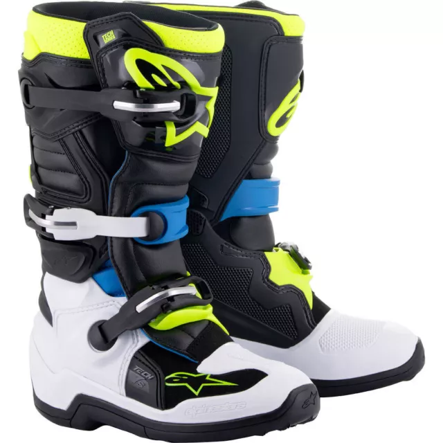 Alpinestars MX 2023 Tech 7s Black/Blue/Fluro Kids Motocross Dirt Bike Boots