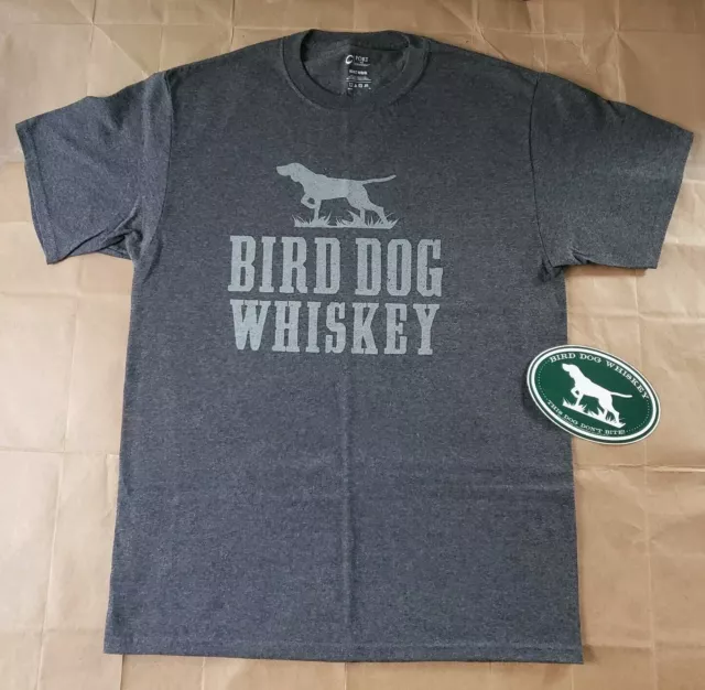 NEW Mens MEDIUM Dark Gray BIRD DOG WHISKEY T-Shirt & Sticker LOT