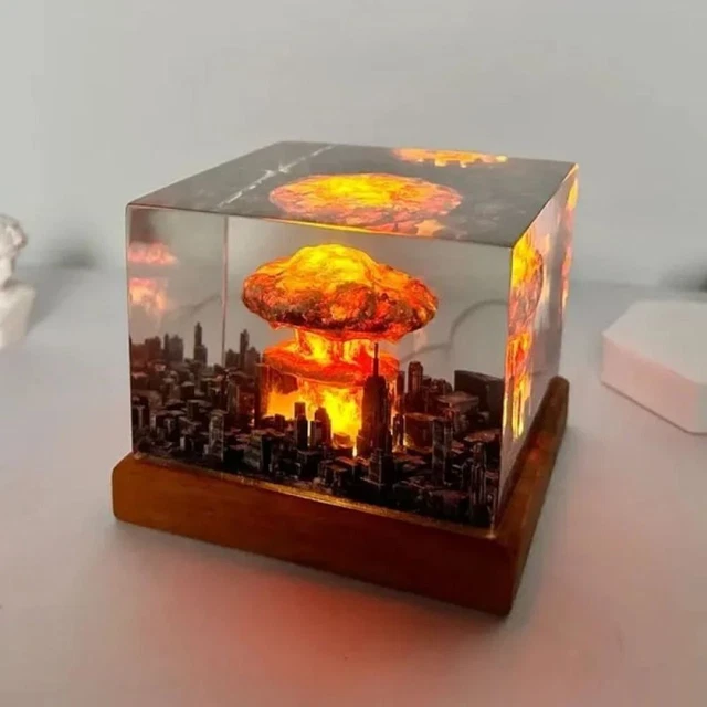 RESIN FLAMELESS LAMP Rechargeable 3D Night Light Table Lamp Christmas £