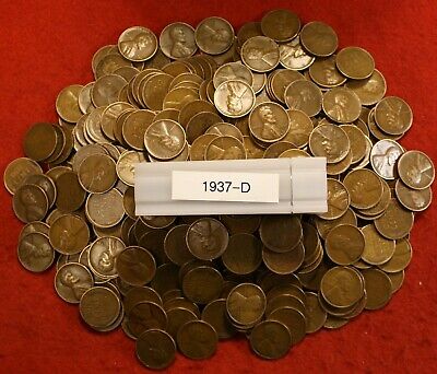 1937-D Lincoln Wheat Cent Penny 50 Coin Roll G-Vf Collector Coins Gift