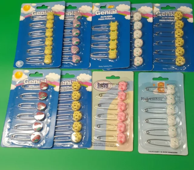 Baby Safety Pins Animals Berries Sealed Packages Nappy Diaper Lot 52 Pieces