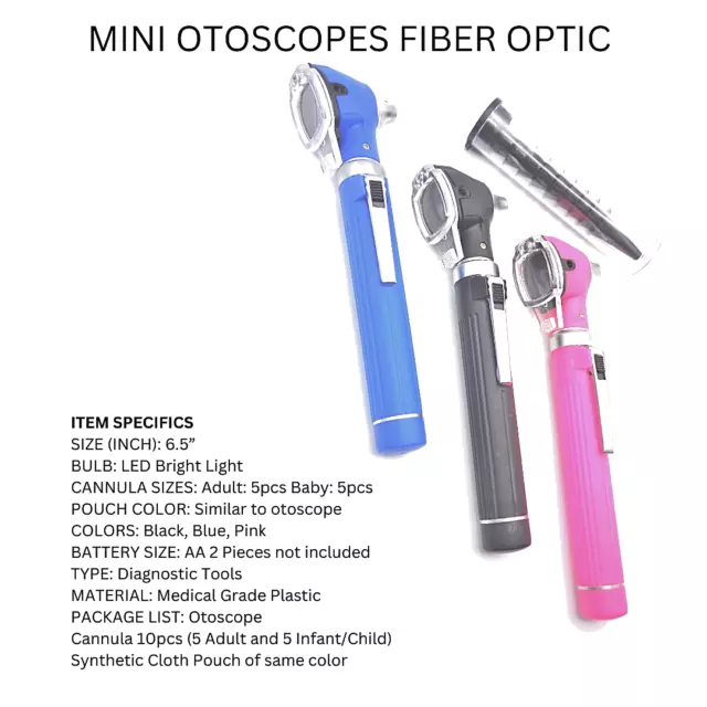 Fiber Optic Mini Otoscope Colored Pocket Size Ear Scope ENT Diagnostic Reusable