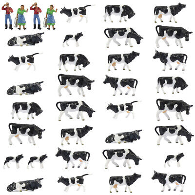 36pcs HO Scale 1:87 Model Cows Black White Farm Animals Figures Shepherd