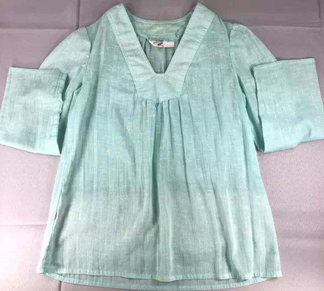 Vintage Levi's Orange Tab #2754 Mint Green Linen Blend Blouse 3/4 Sleeve V-Neck