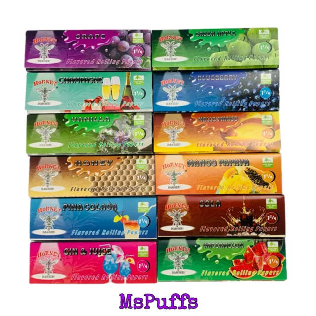 12 Packs | HORNET | 1.25" Flavored Rolling Papers Rare Unique Flavors Slow Burn