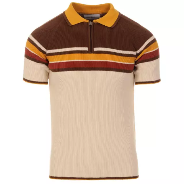 NEW MADCAP MOD RETRO 60s 70s MENS KNITTED RIBBED ZIP NECK POLO METEOR MC508
