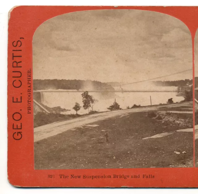 c1870 Stereoview New Falls Upper Suspension Bridge, Niagara Falls, George Curtis