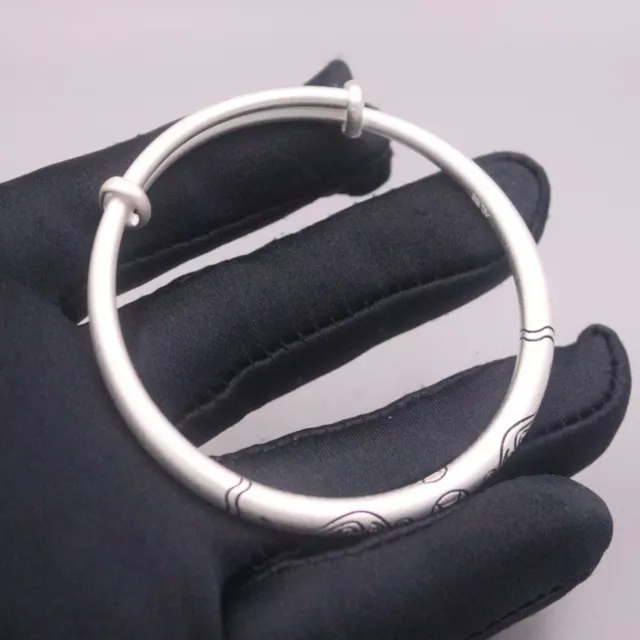 Pure 999 Fine Silver Bangle Women Lucky Carved Coin Cloud Adjust Bracelet 32-33g 3