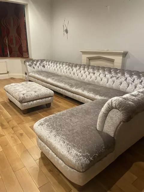 The Elizabeth Corner Sofa & Footstool - Crushed Velvet James And Rose