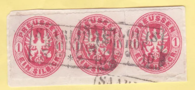 !! AD Preussen MiNr MiNr 16 DREIER - STREIFEN , Stempel SAARLOUIS , DEKORATIV !!