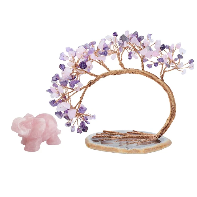SUNYIK Pack of 2 Rose Quartz Elephant Pocket Statue & Healing Crystals Money ...