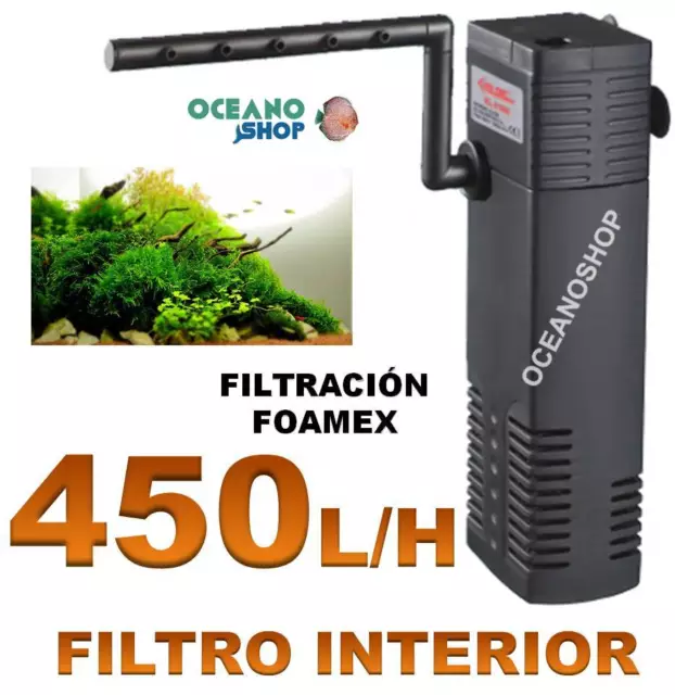 FILTRO INTERIOR 450L/H ACUARIO con FOAMEX 5W Tortuguera Gambario pecera INTERNO