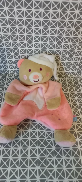 Doudou plat ours beige rose étoile blanche phosphorescente Magidoux Sucre d'Orge