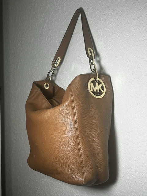 MICHAEL KORS FULTON Caramel Pebble Leather Chain Shoulder Bag Tote