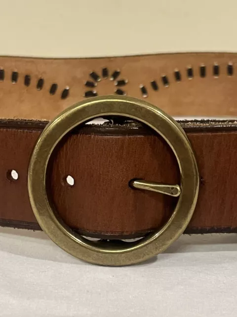 Mossimo Supply Co Genuine Leather Belt 2-Tone Brown Tooled& Braided Women Medium