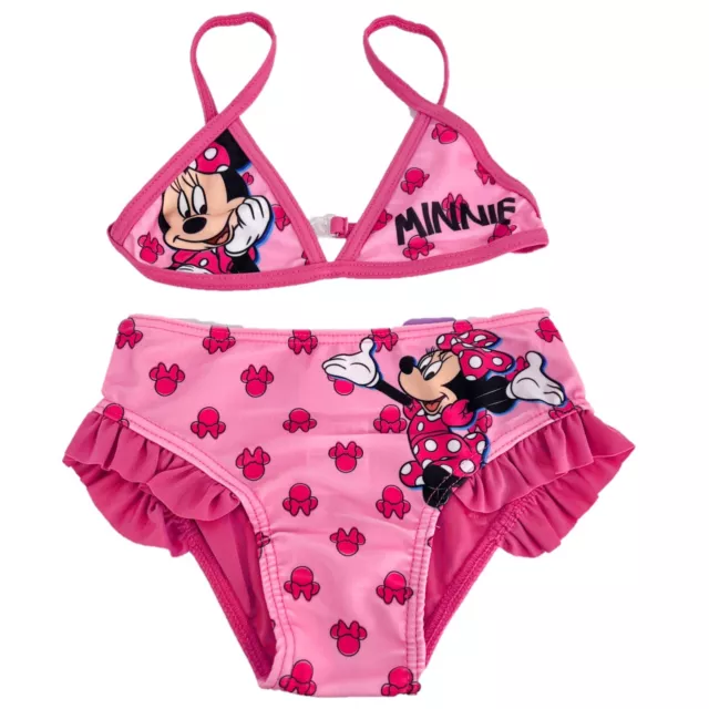 Disney Minnie Maillot de Bain 2x Pièces Bikini Rose Mer Piscine 4-10anni