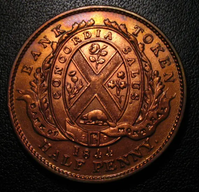 Old Canadian Coins Highrade 1844 Half Penny  Bank Of Montreal Token