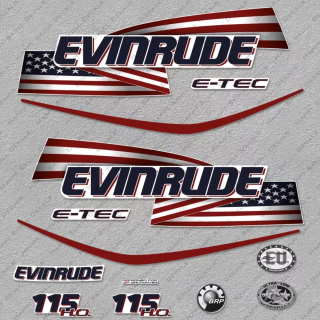 Evinrude 115 hp ETEC H.O. 2007-2017 USA Flag White Cowl outboard decals set