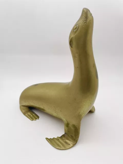 Vintage Solid Brass Animal Sea Lion Seal 11” Tall Eclectic Decor Beach Theme