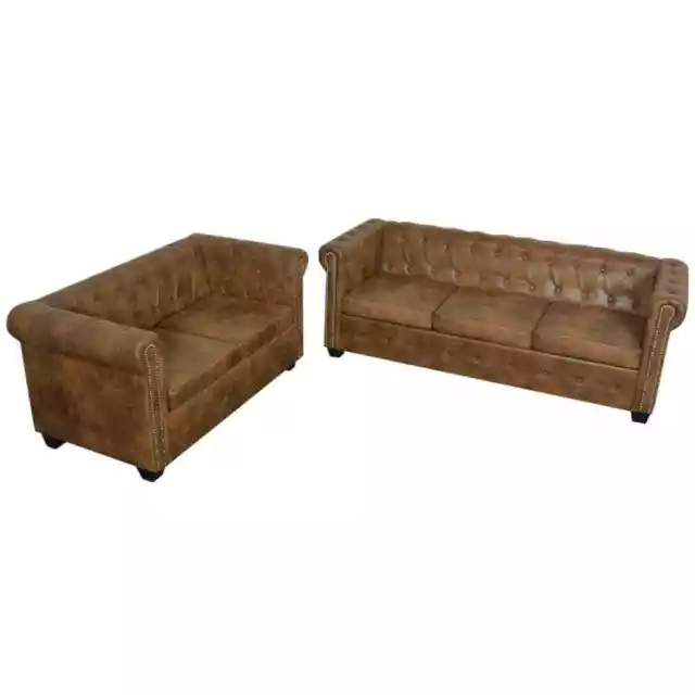 Chesterfield 2-Seater and 3-Seater Sofa Set Brown FL 365