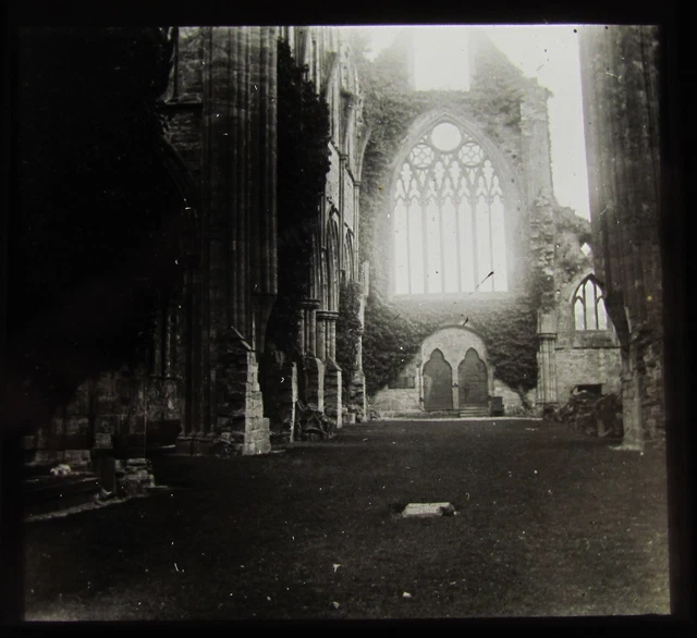 Glass Magic Lantern Slide TINTERN ABBEY WEST WINDOW C1900  L90