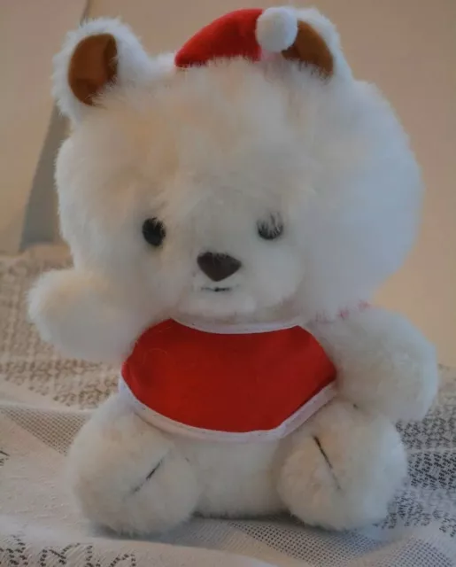 VINTAGE JAPAN WHITE Plush Teddy Bear Wind Up Musical Toyland Christmas