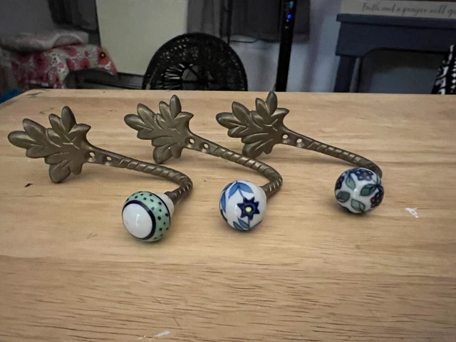 Vintage 4 in porcelain or ceramic coat hooks lot of 3