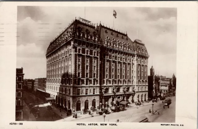 New York City Hotel Astor Old 1914 Real Photo Street Scene Postcard View
