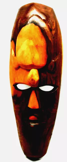 Vintage large Carved Two Toned Wooden Mask from Fiji  with Turtle  51 cm