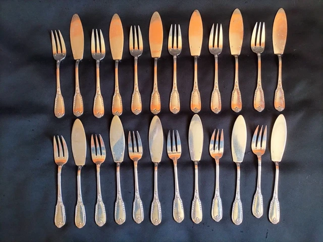 Lot De Couverts Ravinet Denfert Argenté - 12 Cuillères à Café & 12 Fourchettes à Gâteaux