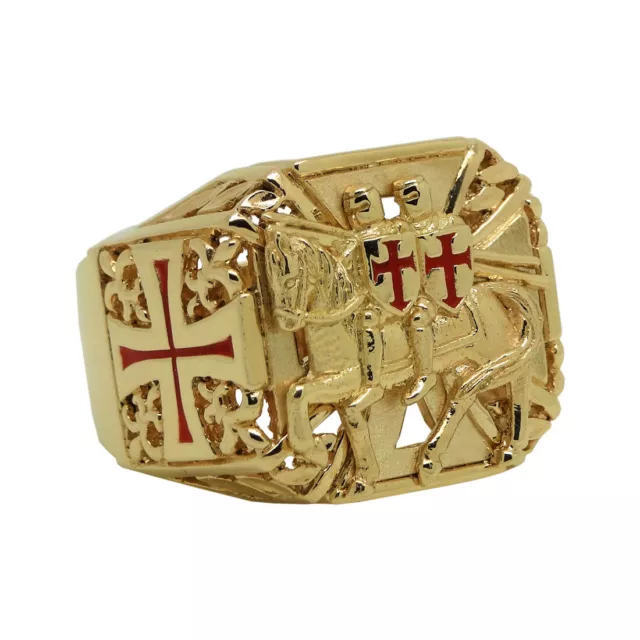 Knights Templar Solid Gold 10K Crusader Cross Men Ring Handcrafted US Sizes