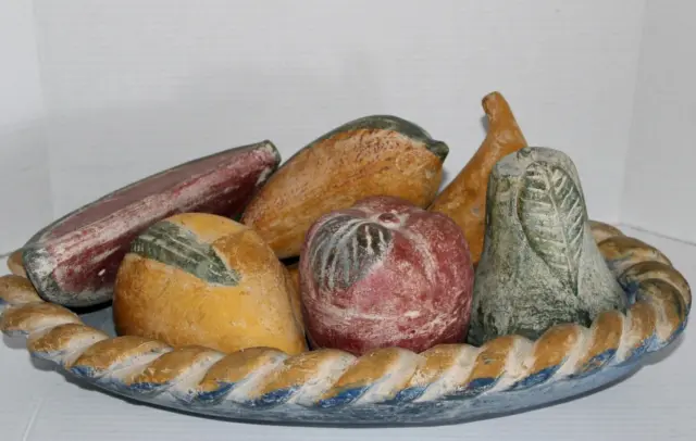 Vintage Mexican Clay Pottery Braided Bowl 6 pc Fruit Hand Painted Terra Cotta