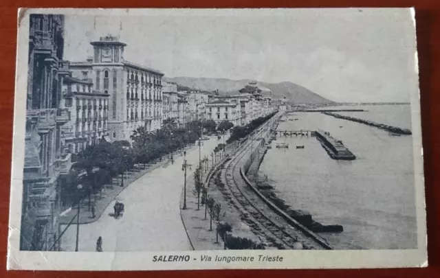 Cartolina D'epoca Viaggiata Campania Salerno Via Lungomare Trieste 1934