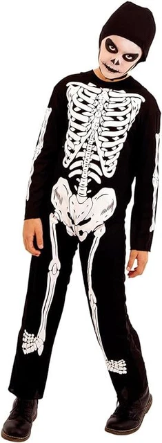 ZUCOS Tuta Intera Da Scheletro 3D, Per Bambini, Unisex, Con Ossa, Costume Di Halloween, Integrale Con Maschera E Falce, Nero, Taglia 4-6 Anni