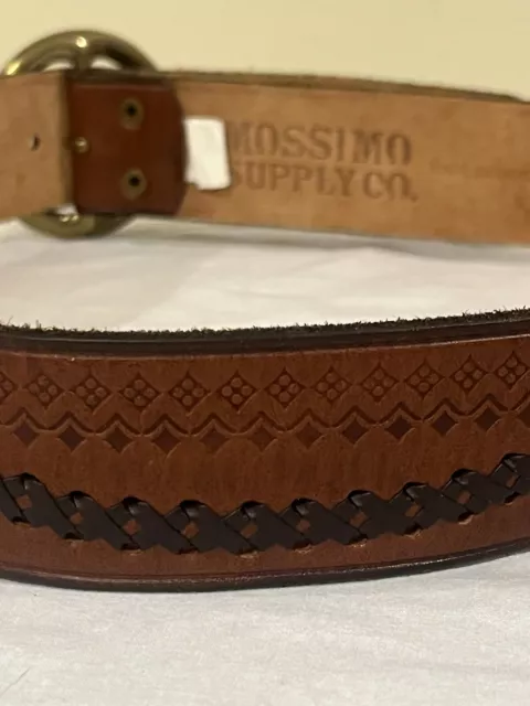 Mossimo Supply Co Genuine Leather Belt 2-Tone Brown Tooled& Braided Women Medium 2