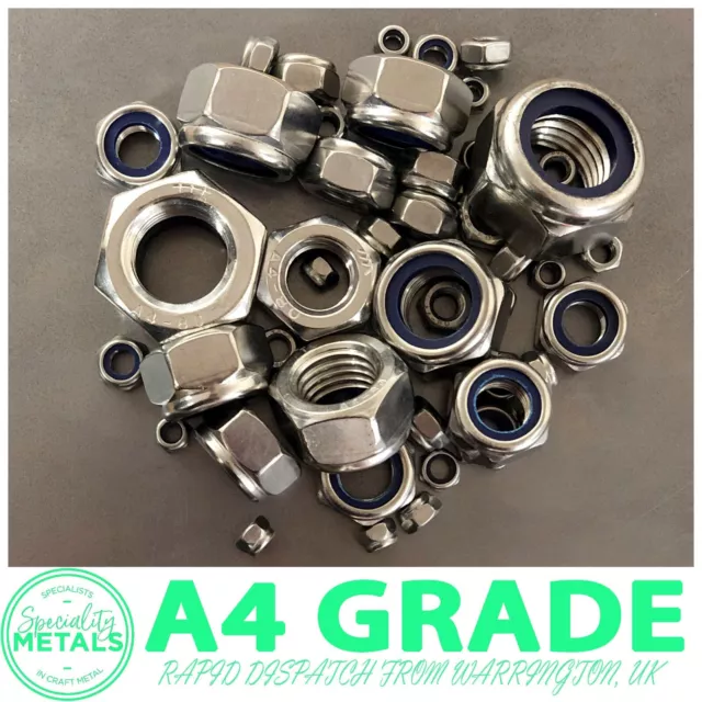 A4 Marine Grade Stainless Steel Nyloc Nylon Insert Lock Nuts | M6 to M20 Sizes