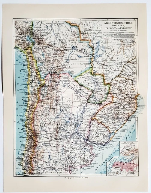 1930 Argentina Chile Bolivia Map Uruguay Sao Paulo Buenos Aires Rio De Plata