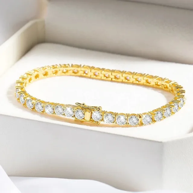 9.25ct Diamond Halo Yellow Gold Tennis Bracelet Lab-Created Engagement Jewellery