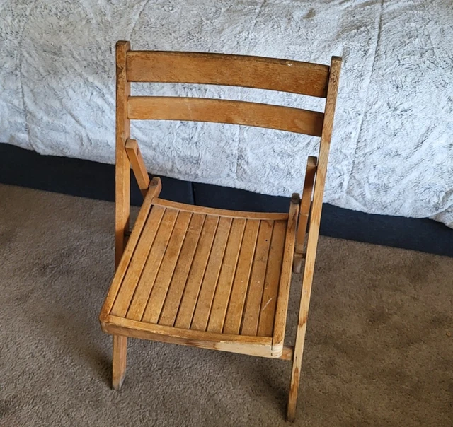VINTAGE WOOD FOLDING Chair Mid Century Wooden Slat Seat 10.00 PicClick