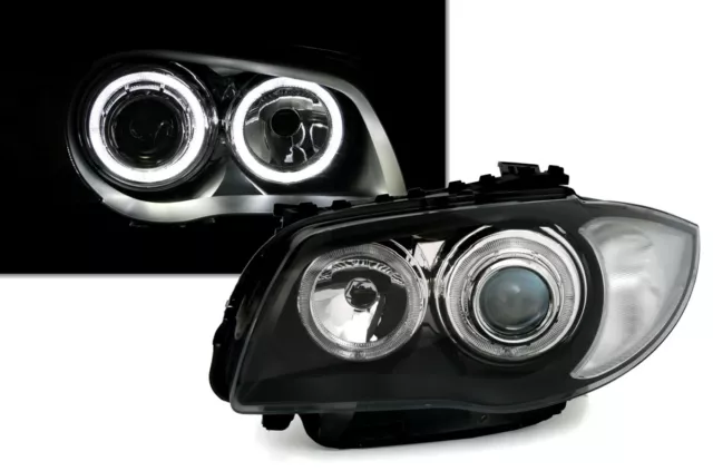 Angel Eyes Scheinwerfer Set für BMW E81 E82 E87 E88 04-11 1er LED Ringe Schwarz