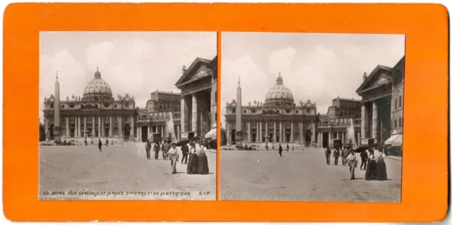 Italie.Italia.Rome.Roma.Place St Pierre et Basilique.Animée.Photo Stereo.S.I.P.