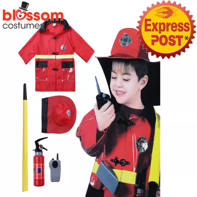 K740 Fire Chief Fighter Fireman Uniform Child Kids Boys Girls Book Week Costume